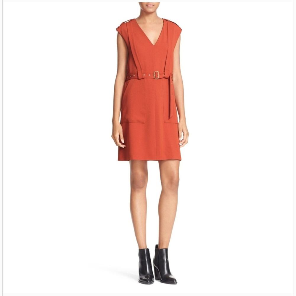 Tibi Savanna Belted Dress 10 Rust Orange Quiet Luxury Old Money Travel Resort
